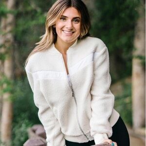 Zyia Active Flying V Fleece Jacket Sherpa Teddy Coat Bomber Ivory White Small